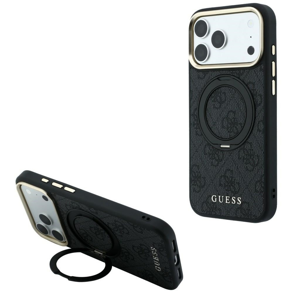 MagSafe-etui til Apple iPhone 18 Pro Max / 17 Pro Max, Guess, Ring Stand Classic Logo, Sort