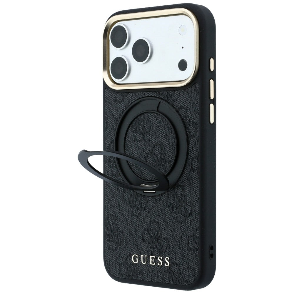 MagSafe-etui til Apple iPhone 18 Pro Max / 17 Pro Max, Guess, Ring Stand Classic Logo, Sort