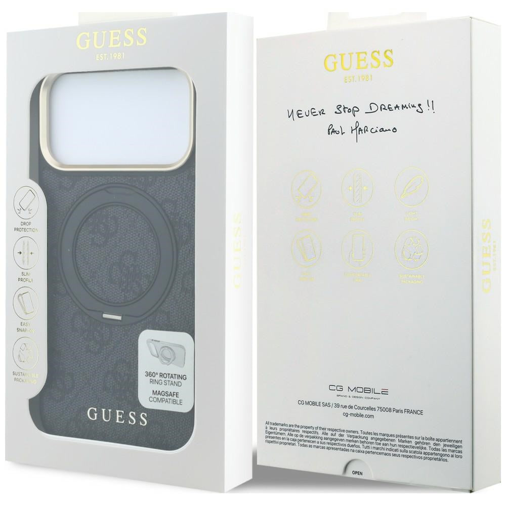 MagSafe-etui til Apple iPhone 18 Pro Max / 17 Pro Max, Guess, Ring Stand Classic Logo, Sort