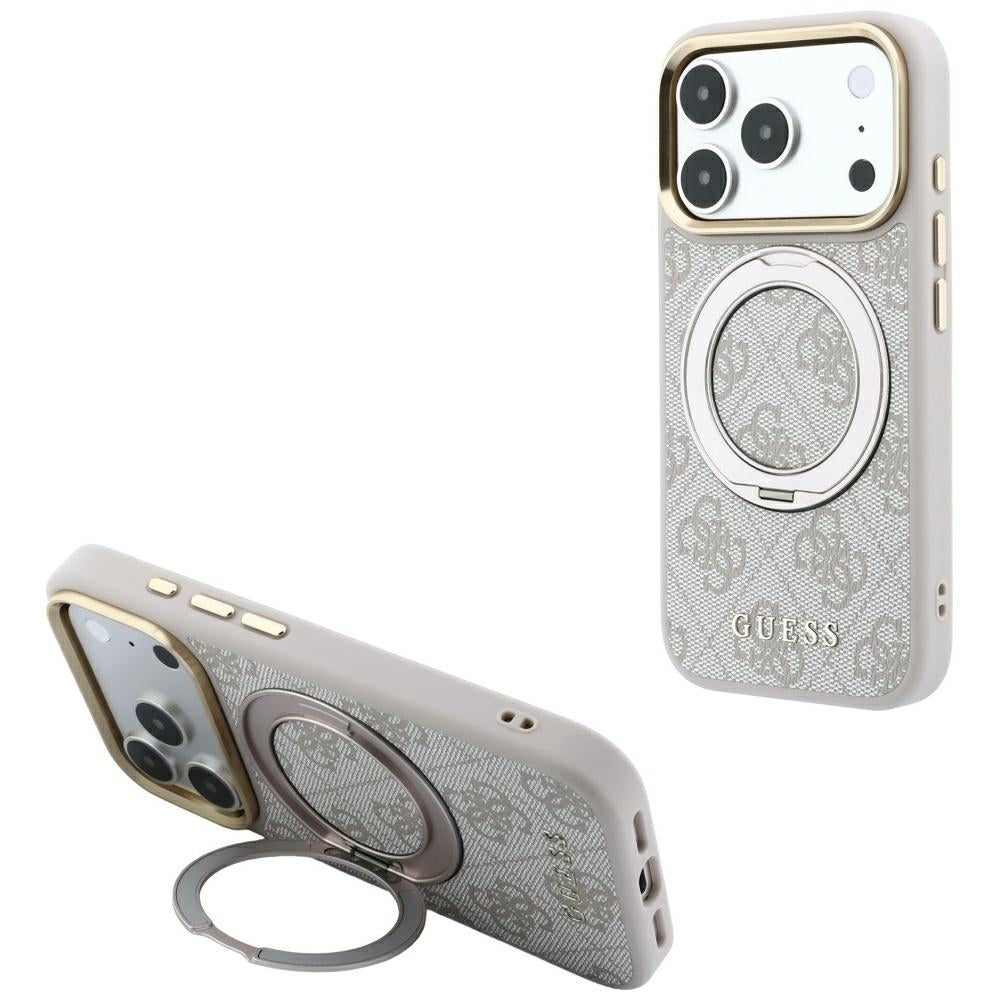 MagSafe-etui til Apple iPhone 18 Pro Max / 17 Pro Max, Guess, Ring Stand Classic Logo, Lyserød