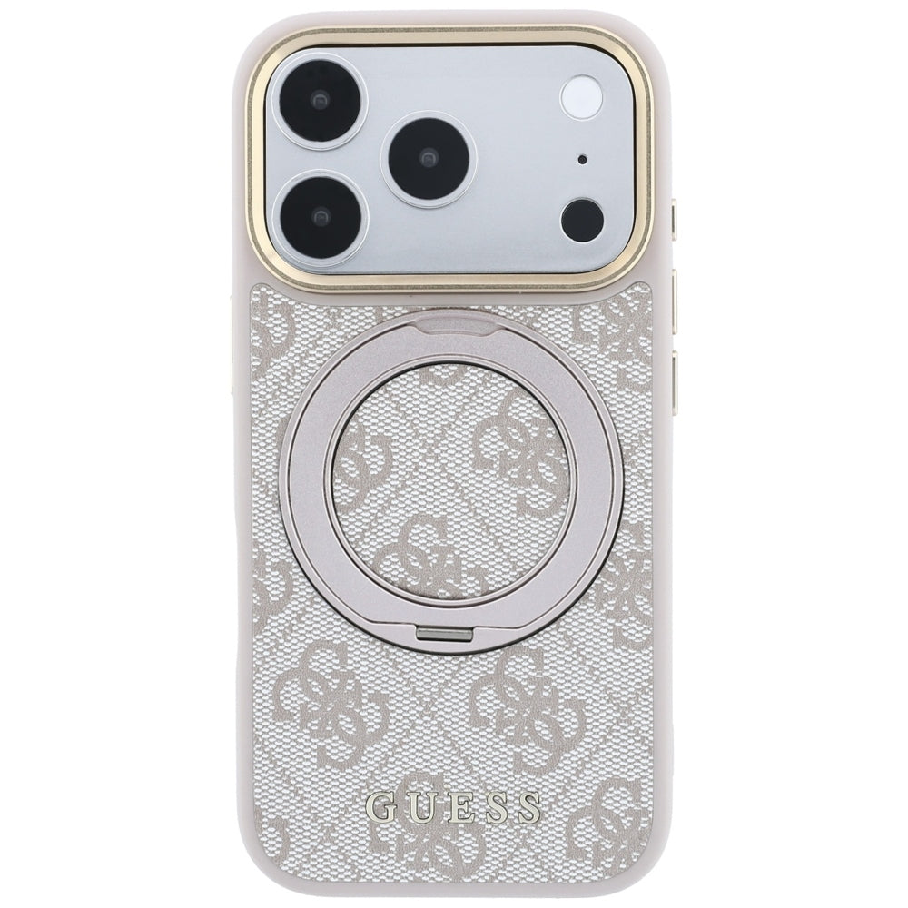 MagSafe-etui til Apple iPhone 18 Pro Max / 17 Pro Max, Guess, Ring Stand Classic Logo, Lyserød
