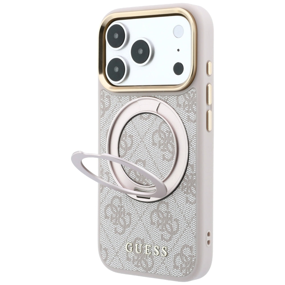 MagSafe-etui til Apple iPhone 18 Pro Max / 17 Pro Max, Guess, Ring Stand Classic Logo, Lyserød