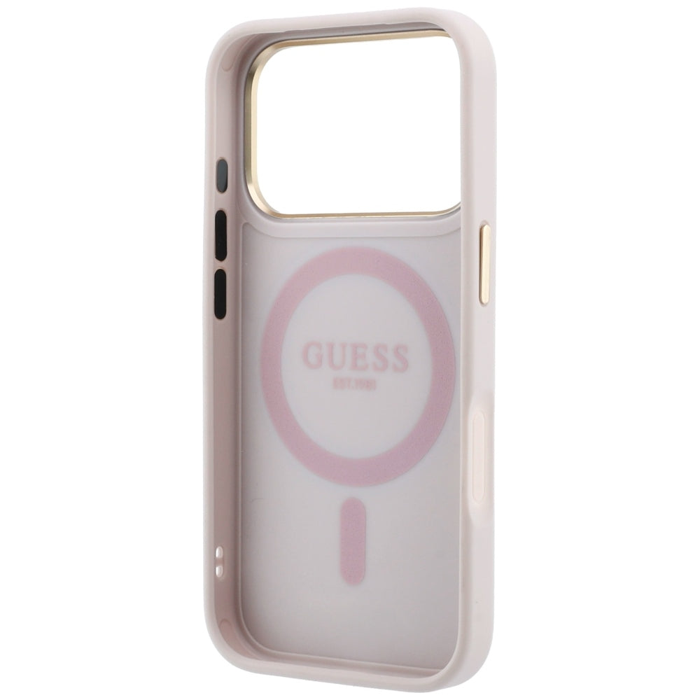 MagSafe-etui til Apple iPhone 18 Pro Max / 17 Pro Max, Guess, Ring Stand Classic Logo, Lyserød