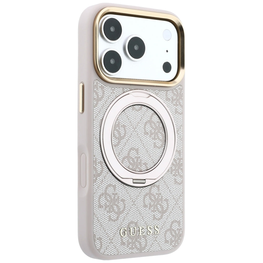 MagSafe-etui til Apple iPhone 18 Pro Max / 17 Pro Max, Guess, Ring Stand Classic Logo, Lyserød