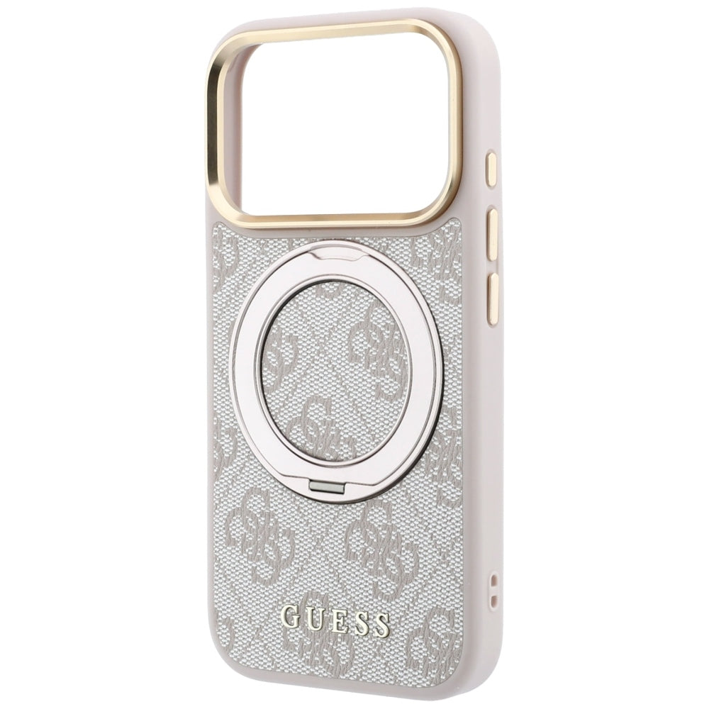 MagSafe-etui til Apple iPhone 18 Pro Max / 17 Pro Max, Guess, Ring Stand Classic Logo, Lyserød