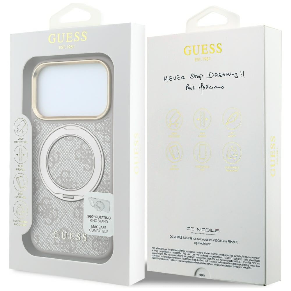 MagSafe-etui til Apple iPhone 18 Pro Max / 17 Pro Max, Guess, Ring Stand Classic Logo, Lyserød