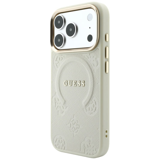 MagSafe-etui til Apple iPhone 18 Pro Max / 17 Pro Max, Guess, Saffiano Peony Hot Stamp, Beige