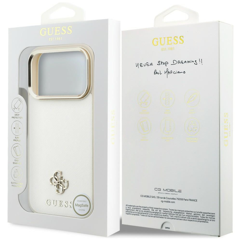 MagSafe-etui til Apple iPhone 18 Pro Max / 17 Pro Max, Guess, Saffiano Small 4G Classic, Beige