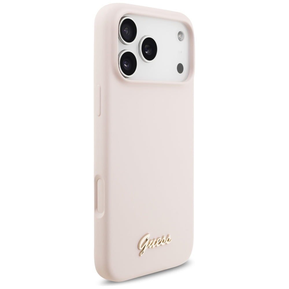 MagSafe-etui til Apple iPhone 18 Pro Max / 17 Pro Max, Guess, Script Metal Logo, Lyserød