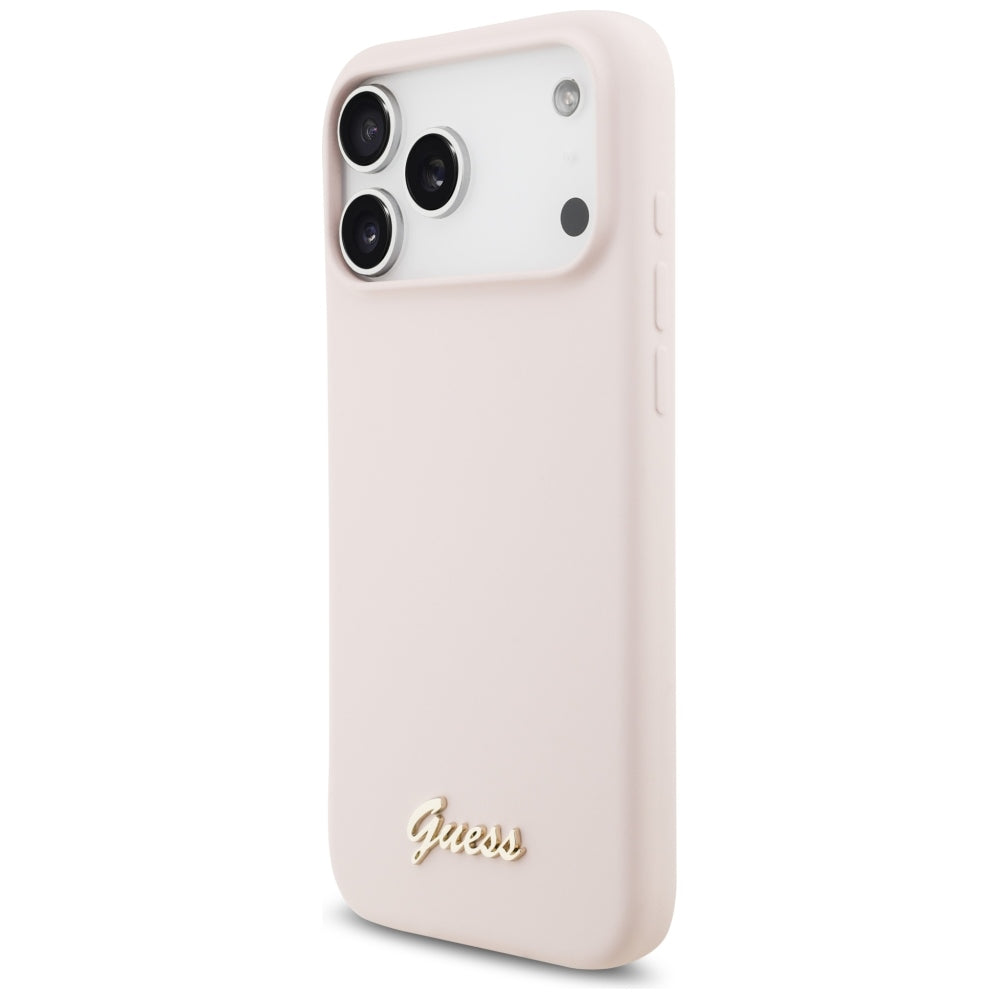 MagSafe-etui til Apple iPhone 18 Pro Max / 17 Pro Max, Guess, Script Metal Logo, Lyserød