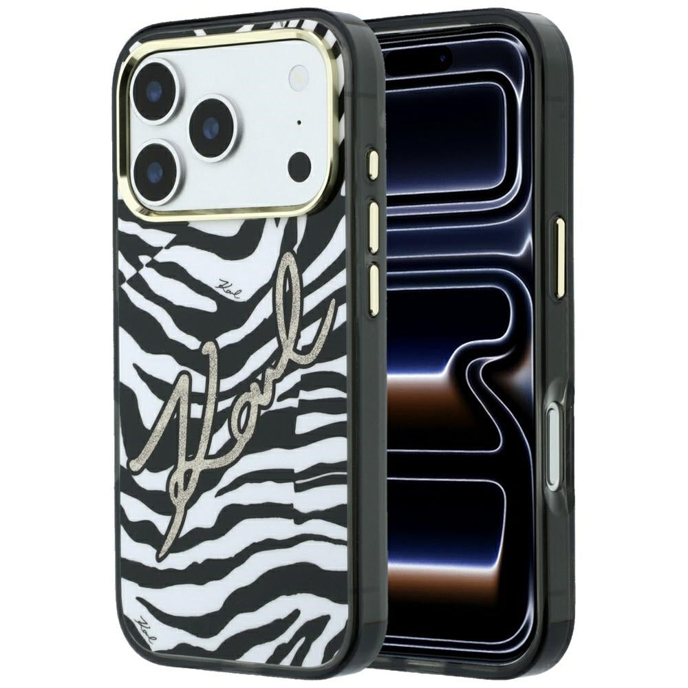 MagSafe-etui til Apple iPhone 18 Pro Max / 17 Pro Max, Karl Lagerfeld, HC IML Signature Zebra Glitter Gold, Sort