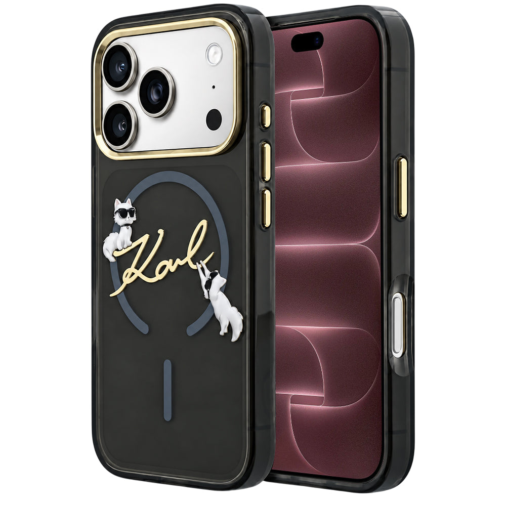 MagSafe-etui til Apple iPhone 18 Pro Max / 17 Pro Max, Karl Lagerfeld, IML Choupette Karl Script Logo, Sort
