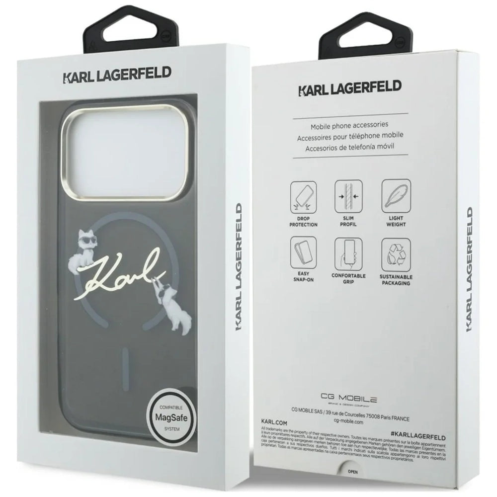 MagSafe-etui til Apple iPhone 18 Pro Max / 17 Pro Max, Karl Lagerfeld, IML Choupette Karl Script Logo, Sort