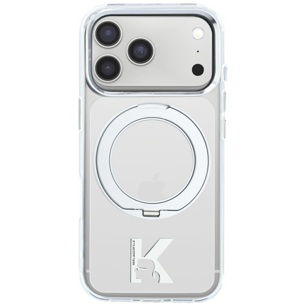 MagSafe-etui til Apple iPhone 18 Pro Max / 17 Pro Max, Karl Lagerfeld, IML Ring Stand Kameo Metal, Transparent