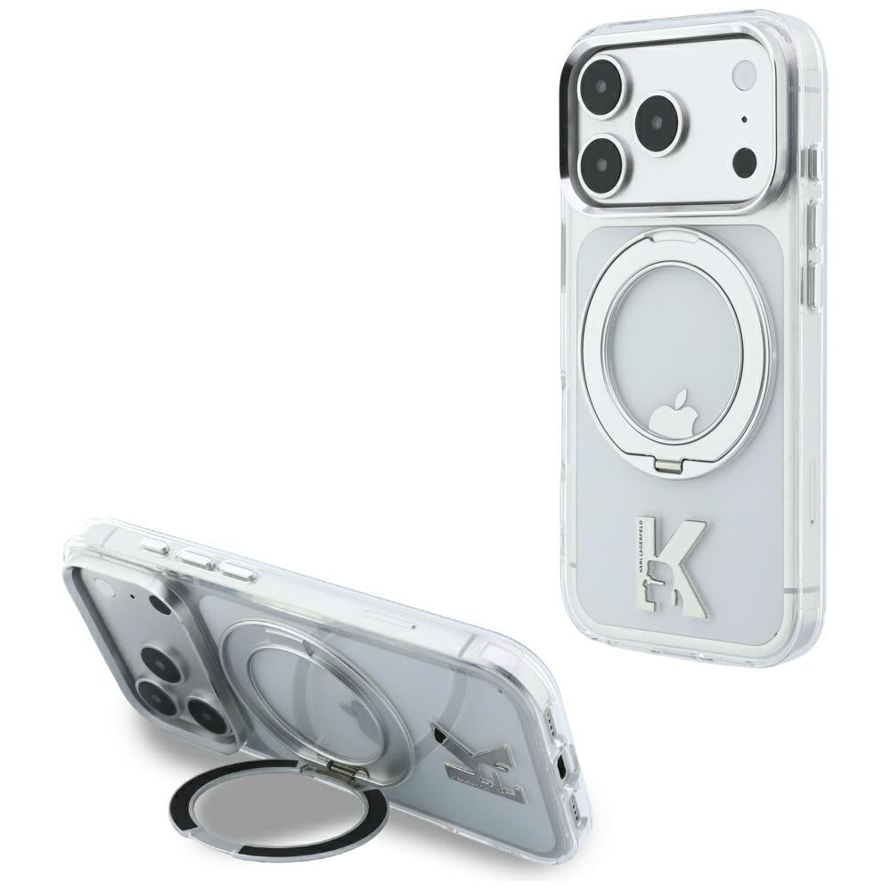 MagSafe-etui til Apple iPhone 18 Pro Max / 17 Pro Max, Karl Lagerfeld, IML Ring Stand Kameo Metal, Transparent