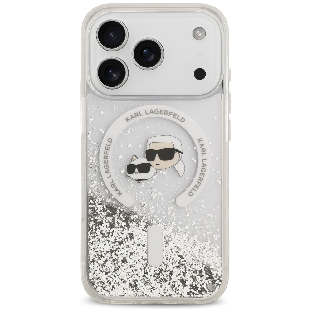 MagSafe-etui til Apple iPhone 18 Pro Max / 17 Pro Max, Karl Lagerfeld, Liquid Glitter Karl & Choupette Head's, Transparent