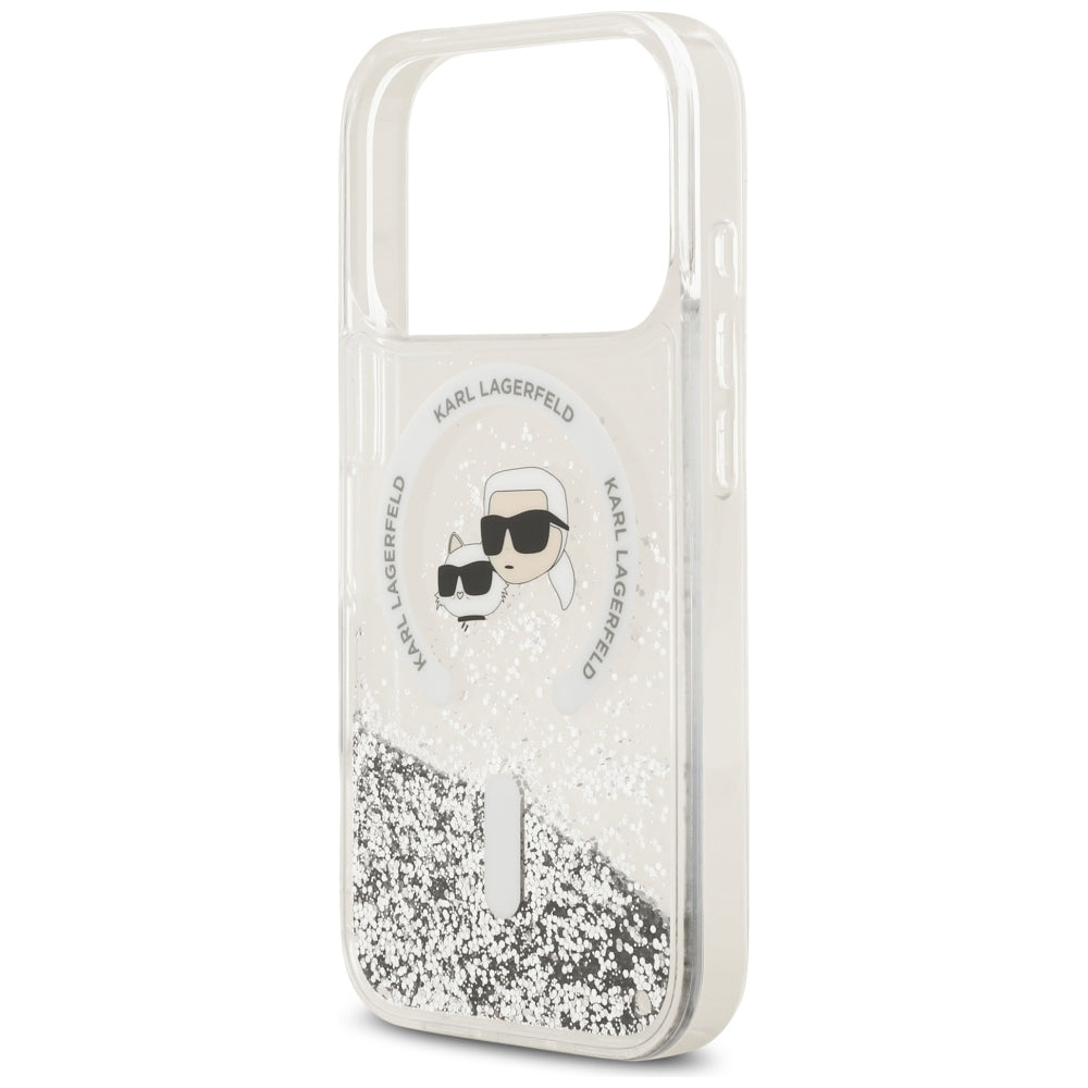 MagSafe-etui til Apple iPhone 18 Pro Max / 17 Pro Max, Karl Lagerfeld, Liquid Glitter Karl & Choupette Head's, Transparent