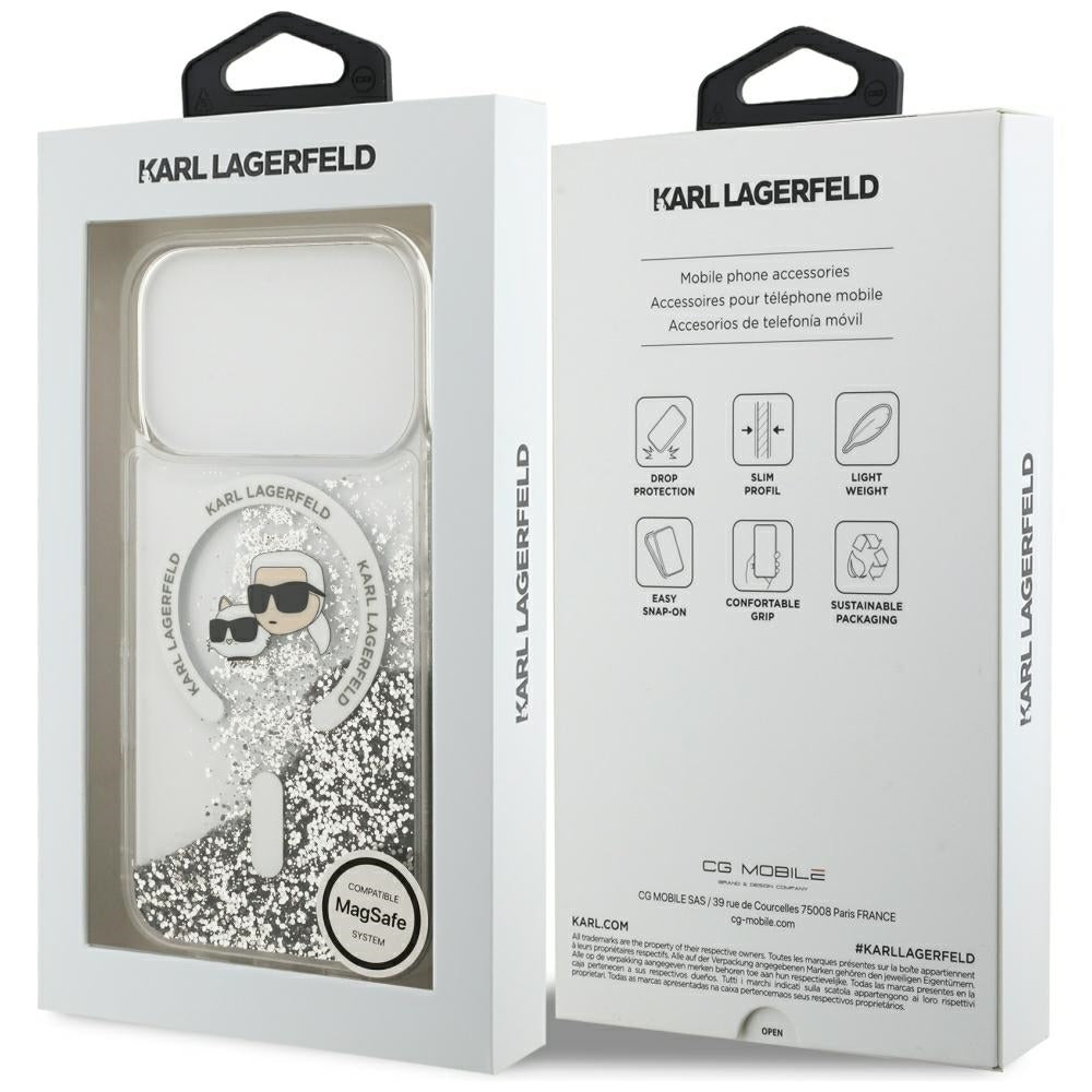 MagSafe-etui til Apple iPhone 18 Pro Max / 17 Pro Max, Karl Lagerfeld, Liquid Glitter Karl & Choupette Head's, Transparent
