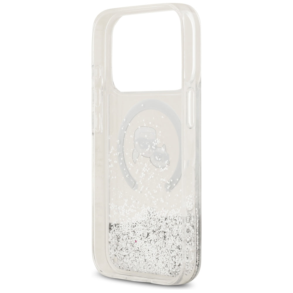 MagSafe-etui til Apple iPhone 18 Pro Max / 17 Pro Max, Karl Lagerfeld, Liquid Glitter Karl & Choupette Head's, Transparent