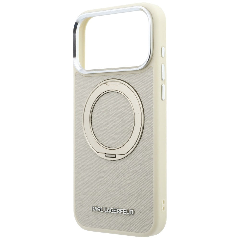 MagSafe-cover til Apple iPhone 18 Pro Max / 17 Pro Max, Karl Lagerfeld, Ring Stand 360 Saffiano, beige