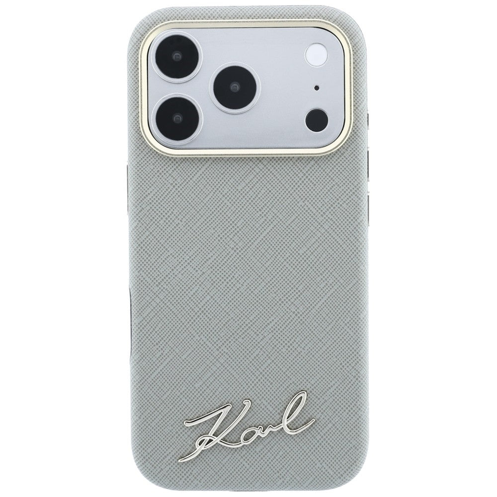 MagSafe-etui til Apple iPhone 18 Pro Max / 17 Pro Max, Karl Lagerfeld, Saffiano Small Script Metal Logo, Beige
