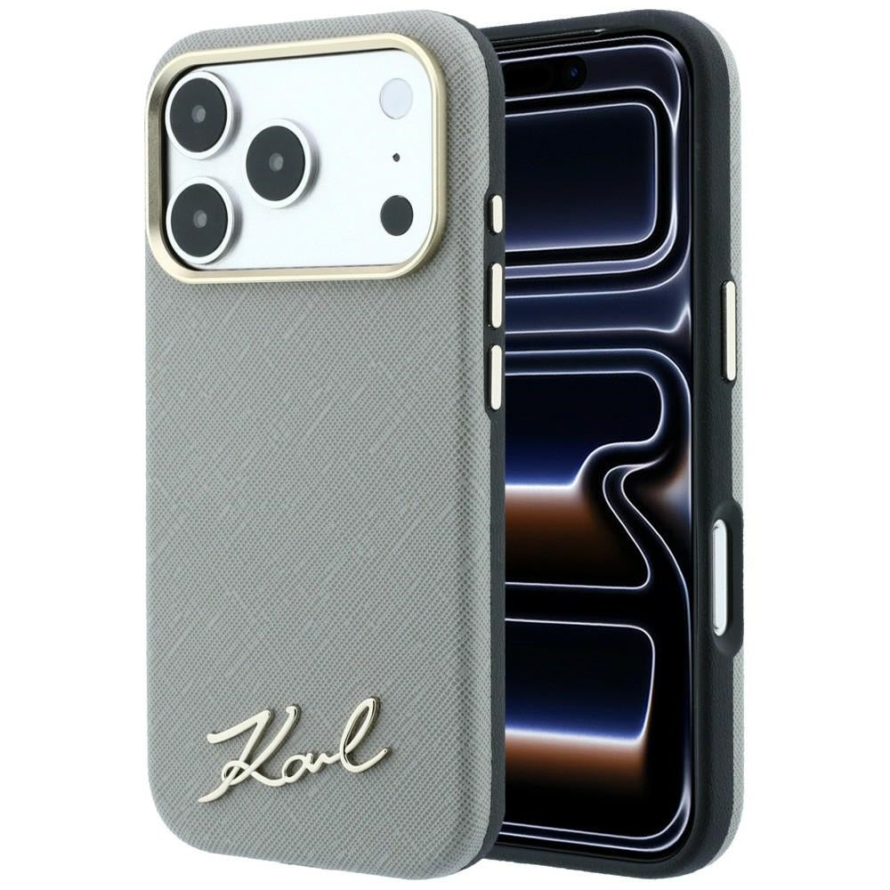 MagSafe-etui til Apple iPhone 18 Pro Max / 17 Pro Max, Karl Lagerfeld, Saffiano Small Script Metal Logo, Beige