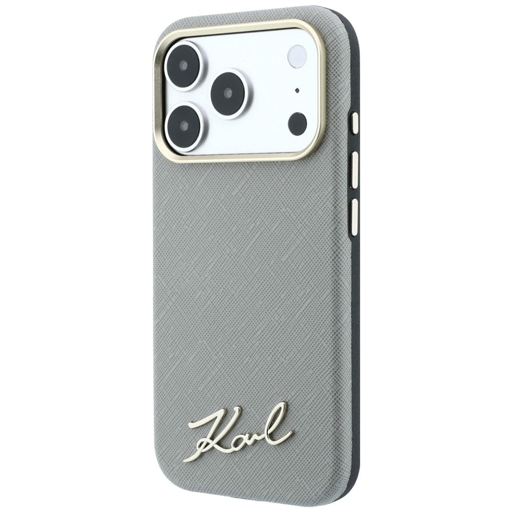 MagSafe-etui til Apple iPhone 18 Pro Max / 17 Pro Max, Karl Lagerfeld, Saffiano Small Script Metal Logo, Beige