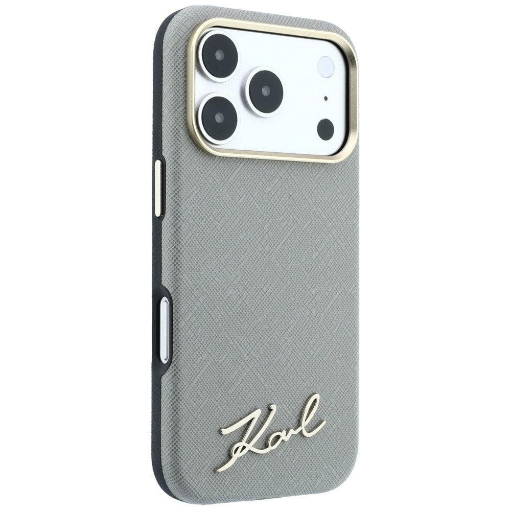 MagSafe-etui til Apple iPhone 18 Pro Max / 17 Pro Max, Karl Lagerfeld, Saffiano Small Script Metal Logo, Beige