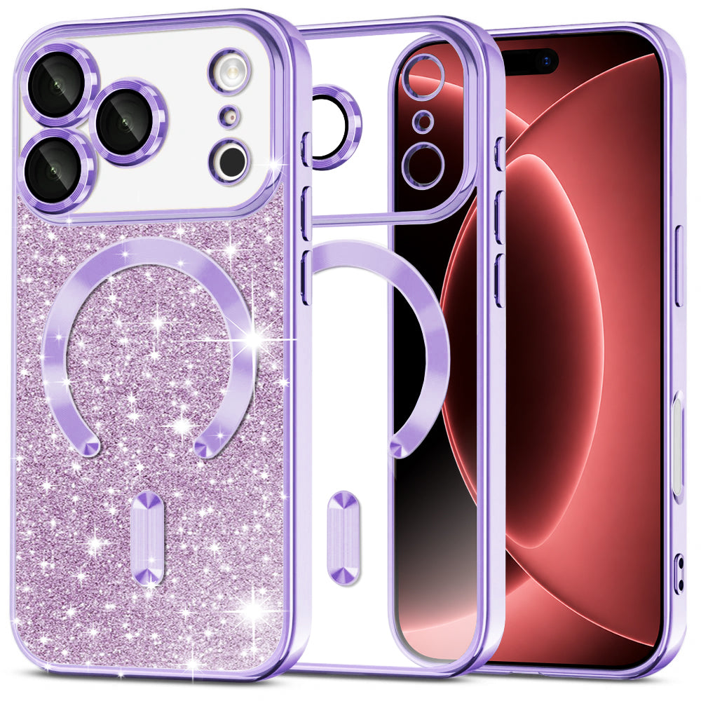 MagSafe-etui til Apple iPhone 18 Pro Max / 17 Pro Max, Techsuit, Luxury Glitter, Lys Lilla