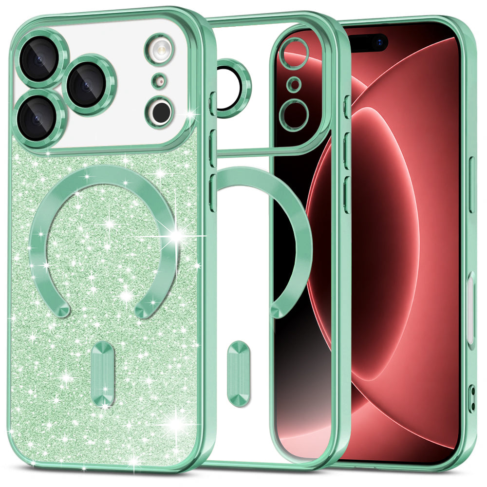 MagSafe-etui til Apple iPhone 18 Pro Max / 17 Pro Max, Techsuit, Luxury Glitter, Lysegrøn