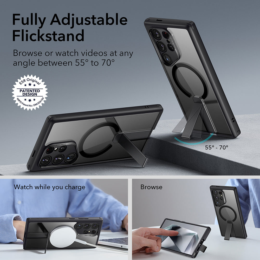 MagSafe cover til Samsung Galaxy S24 Ultra S928, ESR, Boost Flickstand, Sort Transparent