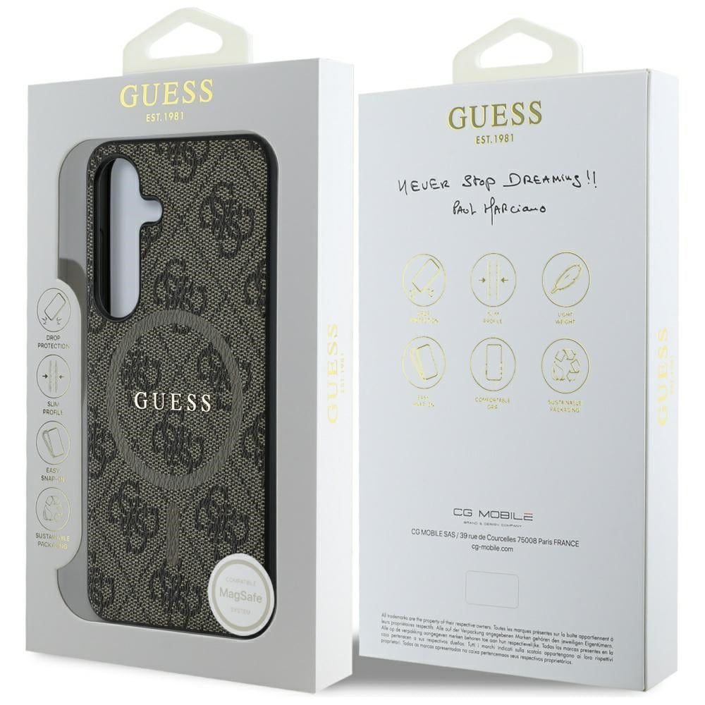 MagSafe cover til Samsung Galaxy S25 S931, Guess, 4G Ring Classic Logo, Brun