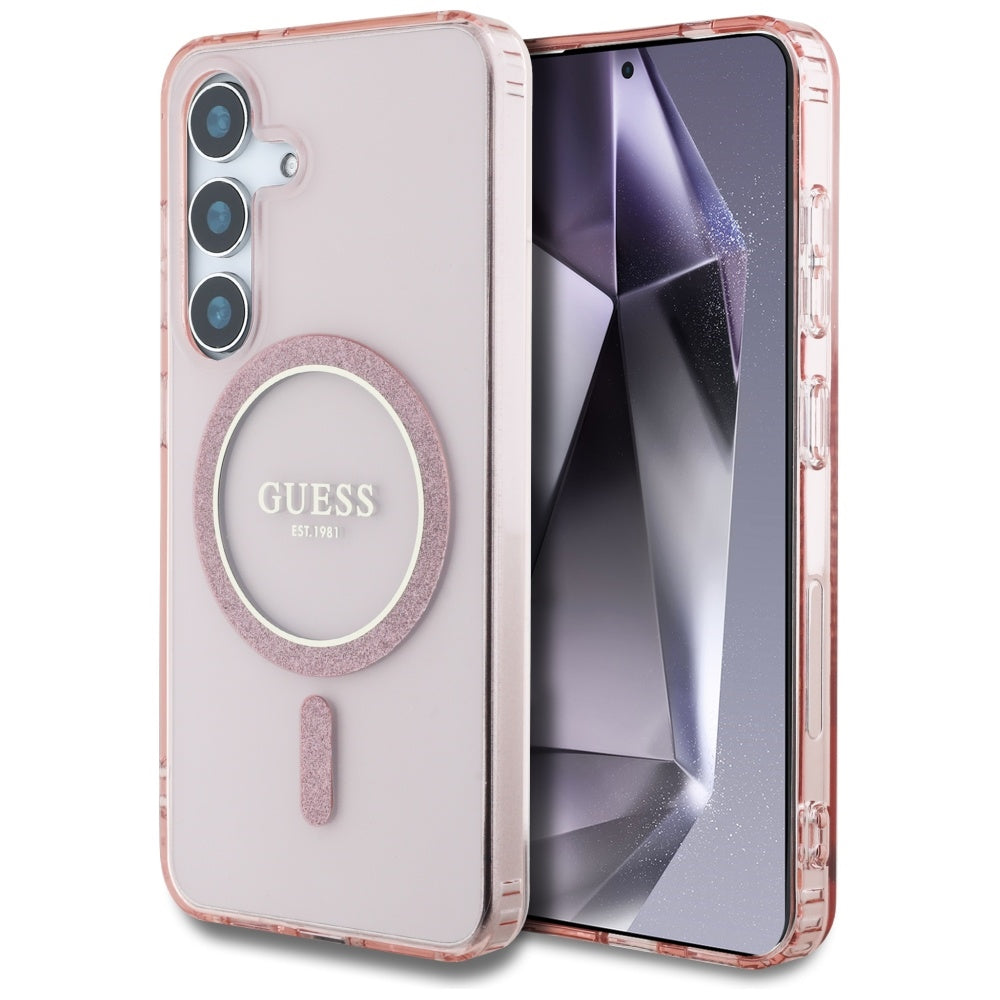 MagSafe cover til Samsung Galaxy S25 S931, Guess, IML Glitter Circle, Pink