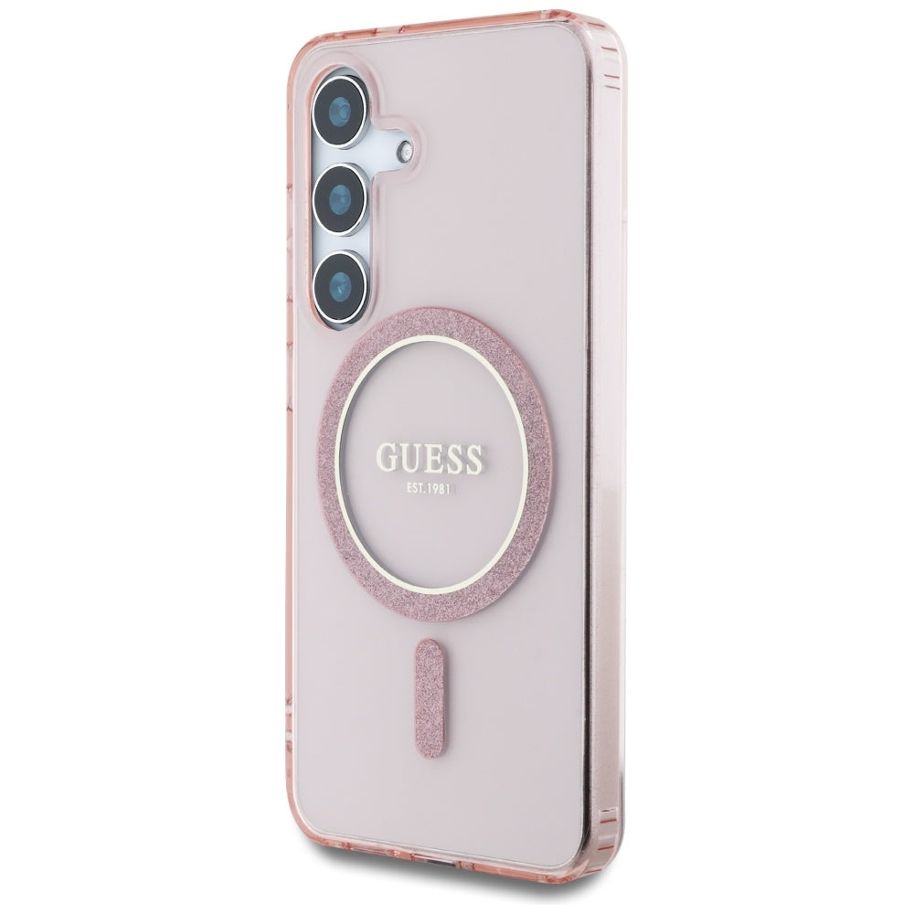 MagSafe cover til Samsung Galaxy S25 S931, Guess, IML Glitter Circle, Pink