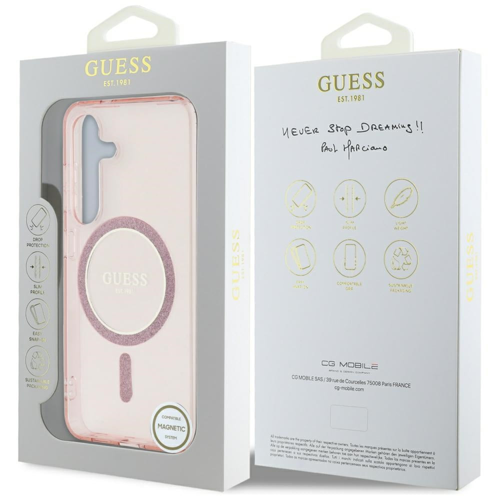 MagSafe cover til Samsung Galaxy S25 S931, Guess, IML Glitter Circle, Pink