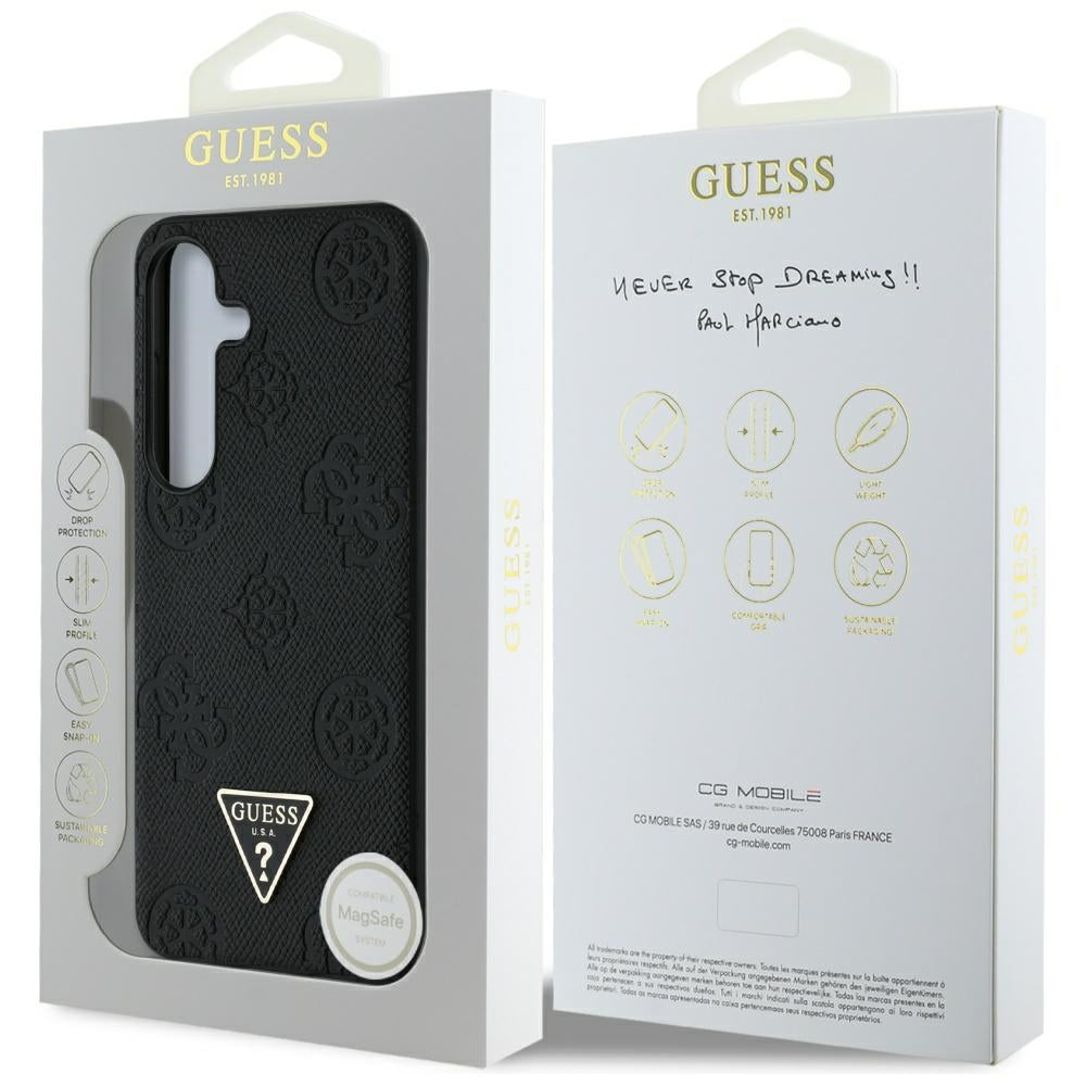 MagSafe cover til Samsung Galaxy S25 S931, Guess, Peony Grained Hot Stamp Triangle, Sort