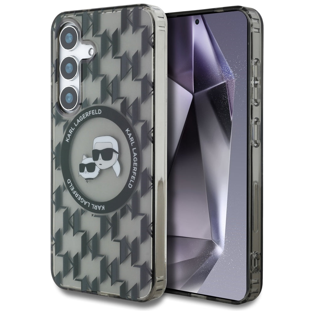 MagSafe Case for Samsung Galaxy S25 S931, Karl Lagerfeld, IML Monogram Karl & Choupette's Heads, Black