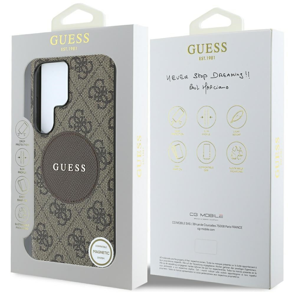 MagSafe cover til Samsung Galaxy S25 Ultra S938, Guess, 4G Circle Classic Logo, Brun