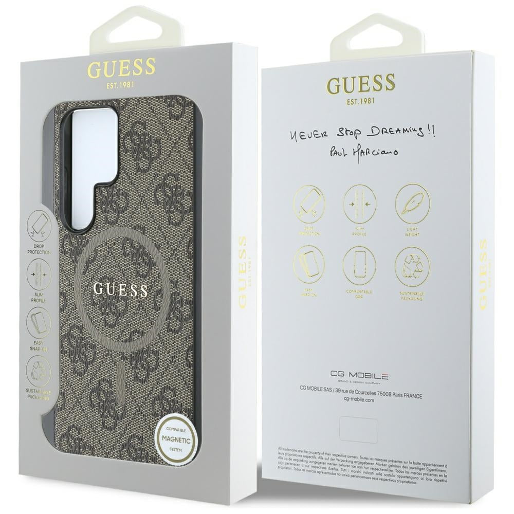 MagSafe cover til Samsung Galaxy S25 Ultra S938, Guess, 4G Ring Classic Logo, Brun