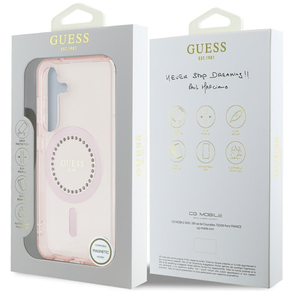 MagSafe cover til Samsung Galaxy S25 S931, Guess, IML Rhinestone, Pink