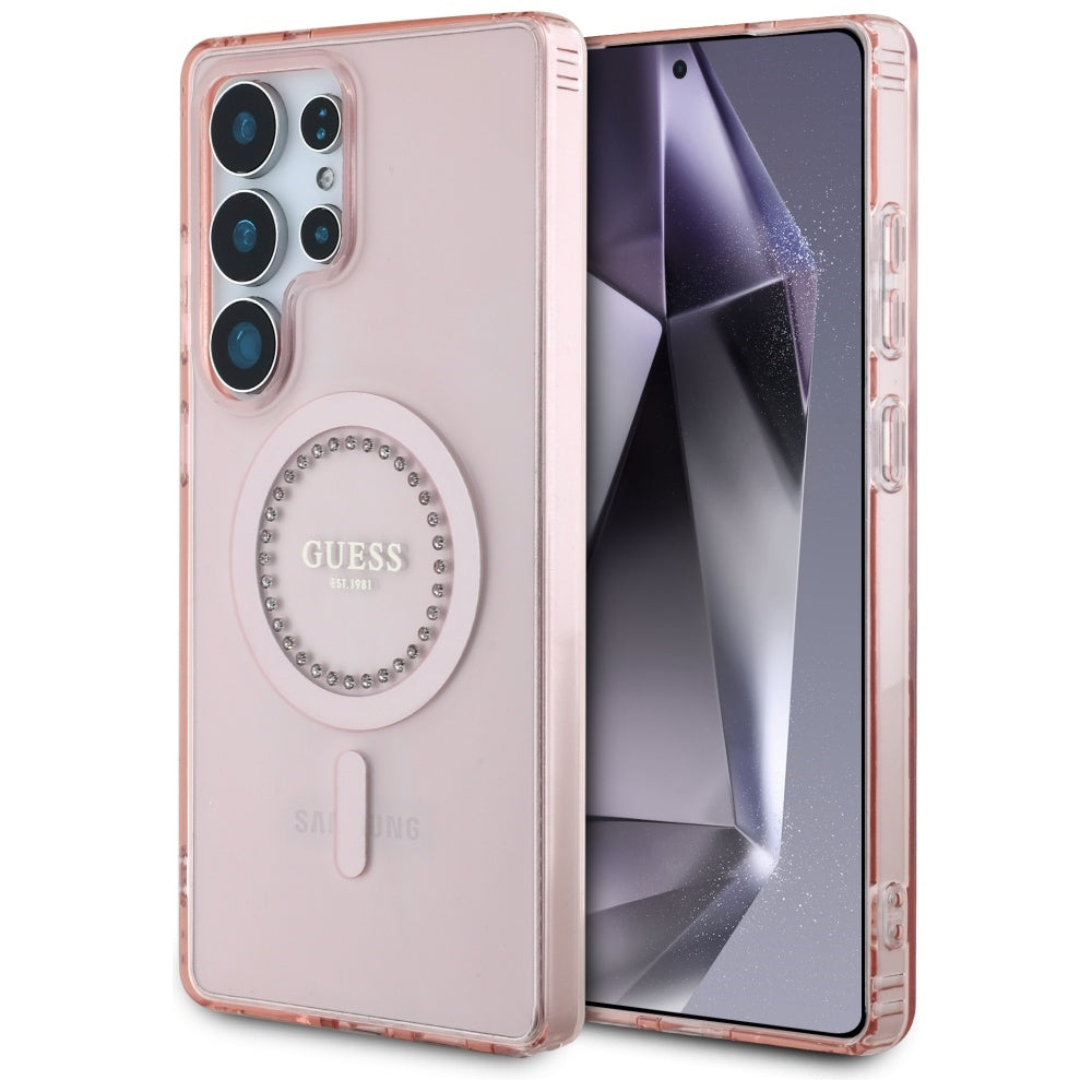 MagSafe cover til Samsung Galaxy S25 Ultra S938, Guess, IML Rhinestone, Pink