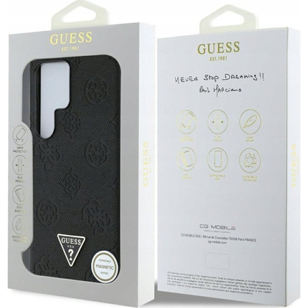 MagSafe Case for Samsung Galaxy S25 Ultra S938, Guess, Peony Grained Hot Stamp Triangle, Brown