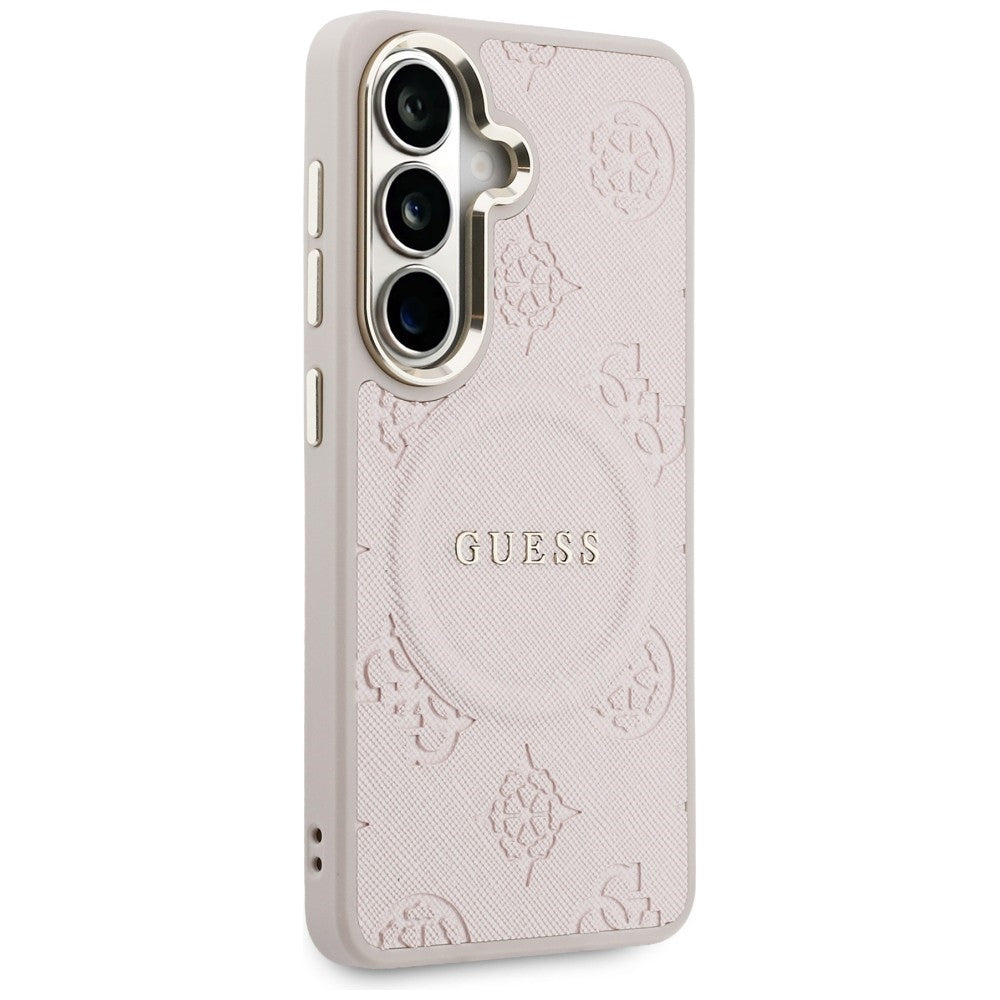 MagSafe cover til Samsung Galaxy S26 S942, Guess, Saffiano Peony Embossed Ring, Pink