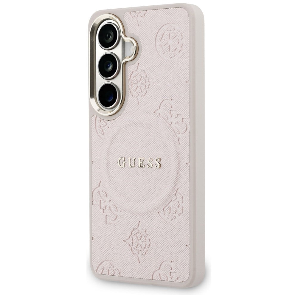 MagSafe cover til Samsung Galaxy S26 S942, Guess, Saffiano Peony Embossed Ring, Pink