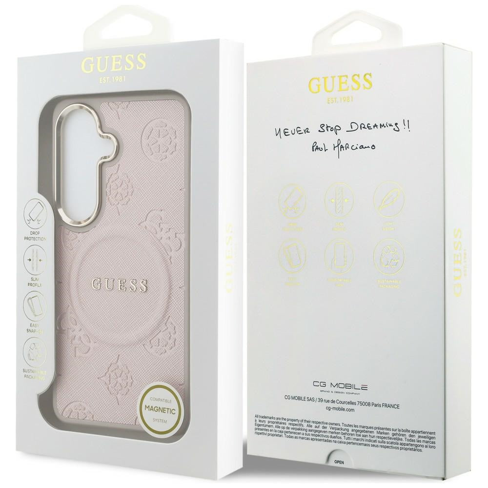 MagSafe cover til Samsung Galaxy S26 S942, Guess, Saffiano Peony Embossed Ring, Pink