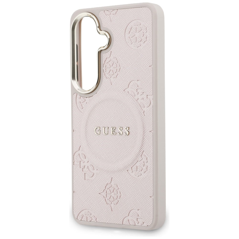 MagSafe cover til Samsung Galaxy S26 S942, Guess, Saffiano Peony Embossed Ring, Pink