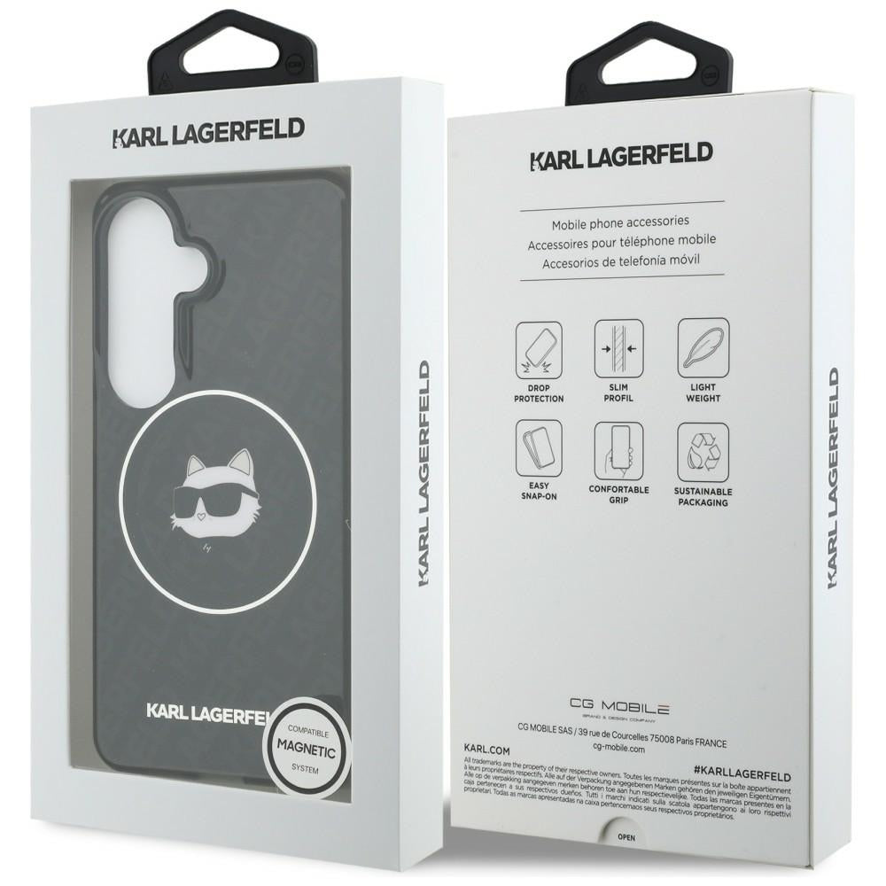 MagSafe cover til Samsung Galaxy S26 S942, Karl Lagerfeld, IML Choupette Head on KL Repeated Logo, Sort