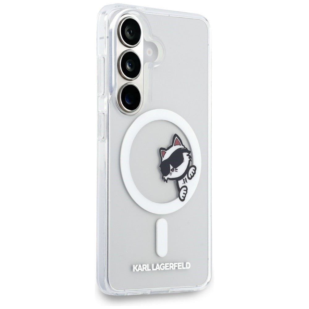 MagSafe-etui til Samsung Galaxy S26 S942, Karl Lagerfeld, IML Choupette Peekaboo Logo, Hvid