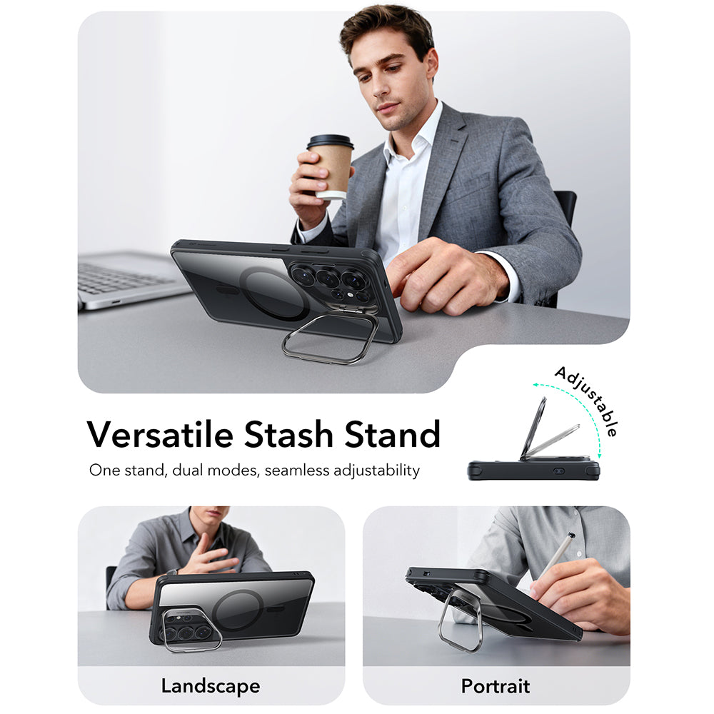 MagSafe cover til Samsung Galaxy S26 Ultra S948, ESR, Classic Hybrid Kickstand, Sort Gennemsigtig