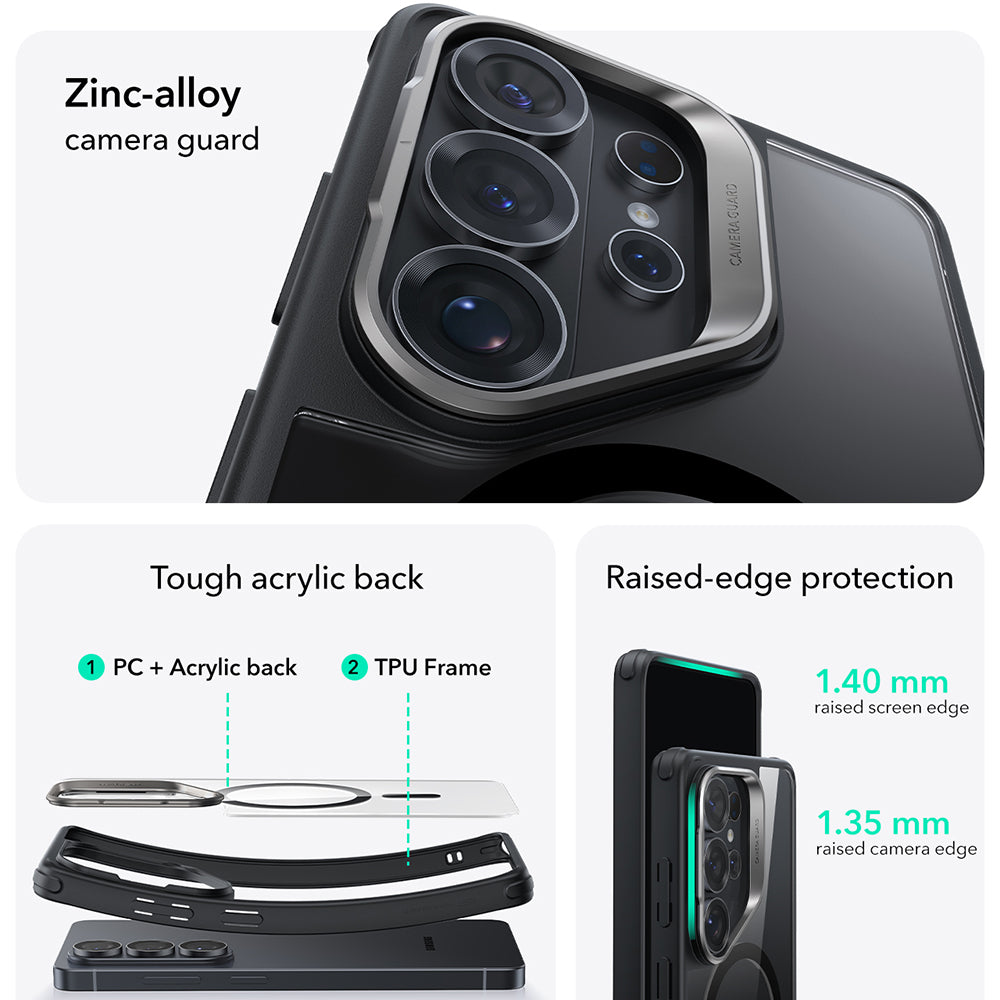 MagSafe cover til Samsung Galaxy S26 Ultra S948, ESR, Classic Hybrid Kickstand, Sort Gennemsigtig